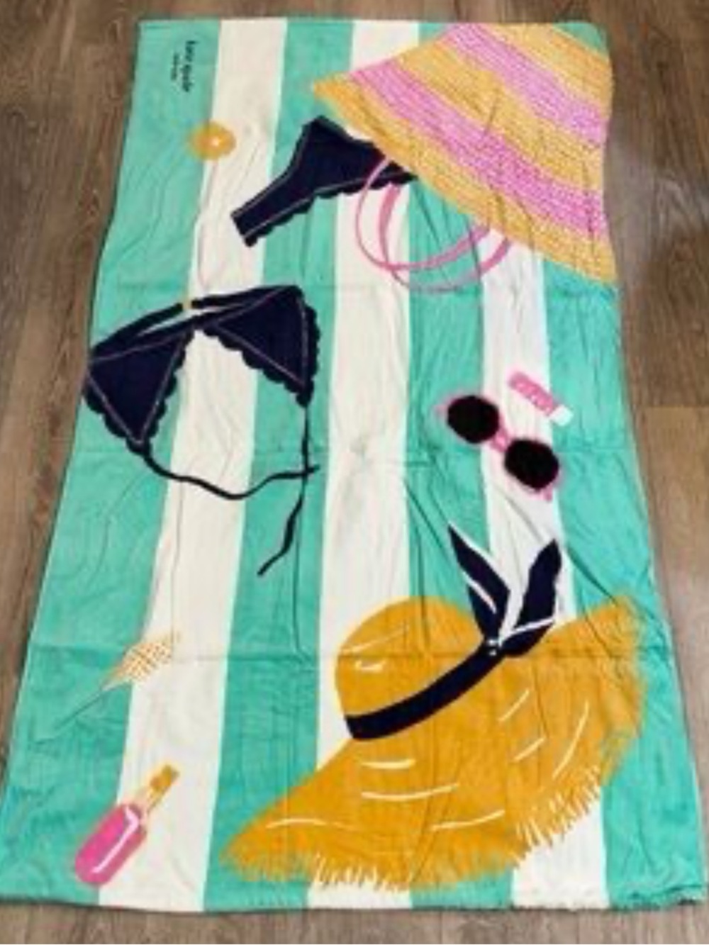 Kate Spade beach towel hat bikini teal turquoise white stripes NWT